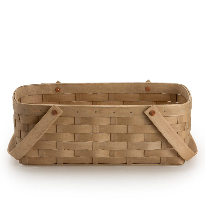 Side view of Light Brown Large Handled Rectangle Organizing Basket