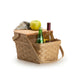 Light Brown Picnic Basket with optional lid,  holding wine bottles with an apple and napkin.