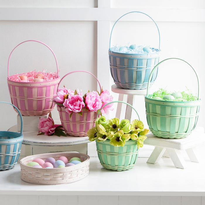 Easter Trug Basket Set with Protector shown in Pink, Jadeite and Robin's Egg Blue