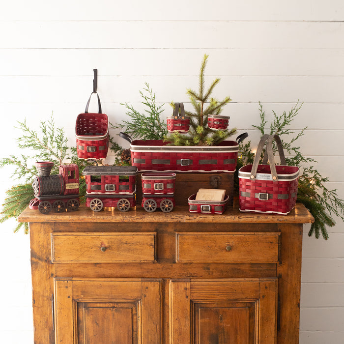Longaberger Express Santa Belly 5-Piece Woven Train Set