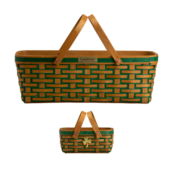 Collector's St. Patrick's  Day 4-Piece Long Market Basket Set - Warm Brown and Shamrock Green
