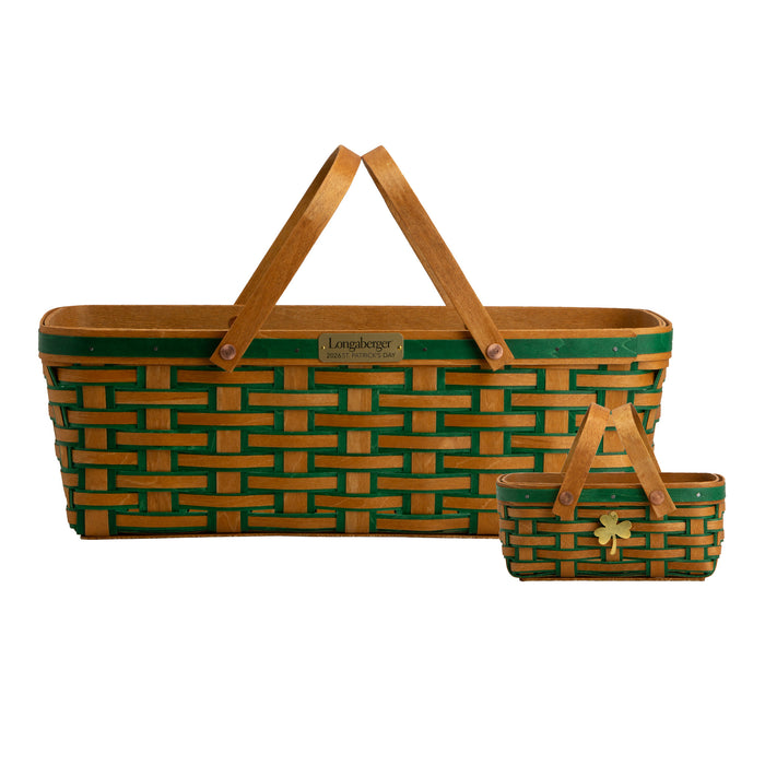 Collector's St. Patrick's  Day 4-Piece Long Market Basket Set - Warm Brown and Shamrock Green
