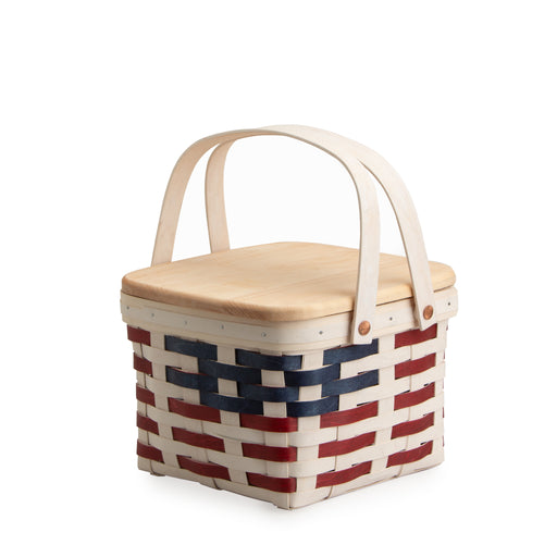 Americana Provision Picnic Basket with Lid and Protectors - White-Basket Set-Woven Maple Basket-Longaberger
