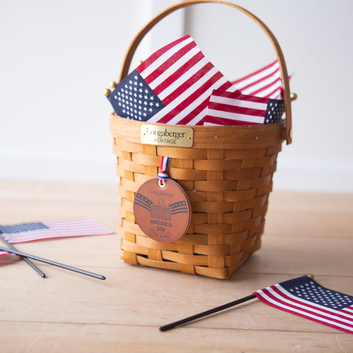 America's 250th Leather Tie-On-Tie-On-Woven Maple Basket-Longaberger