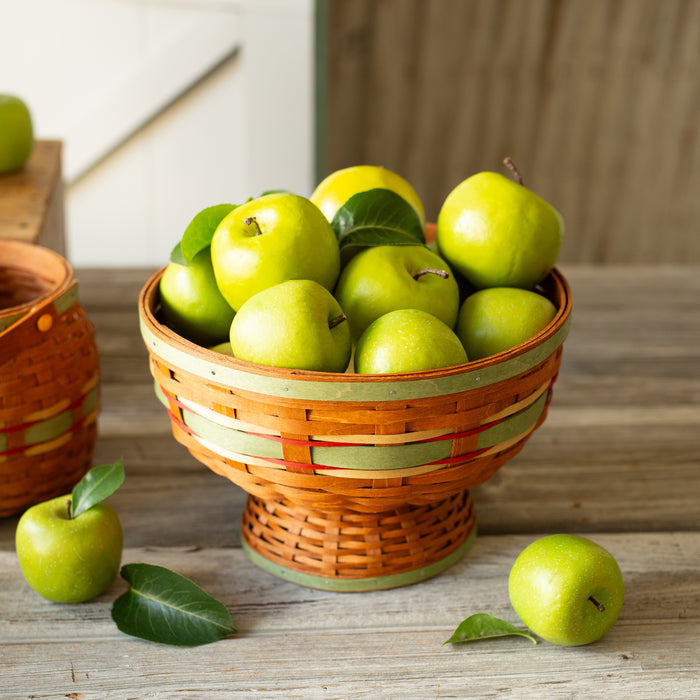 Apple Picking Medium Footed Fruit Bowl Basket with Protector - Green