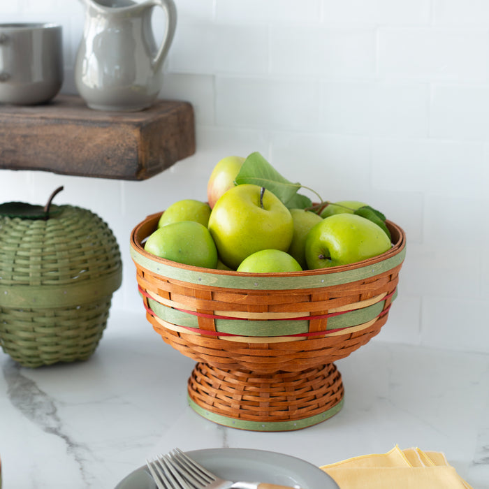 Apple Picking Medium Footed Fruit Bowl Basket with Protector - Green