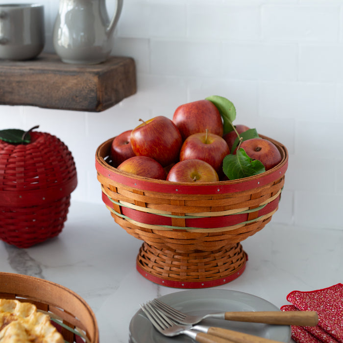Apple Picking Medium Footed Fruit Bowl Basket with Protector - Red