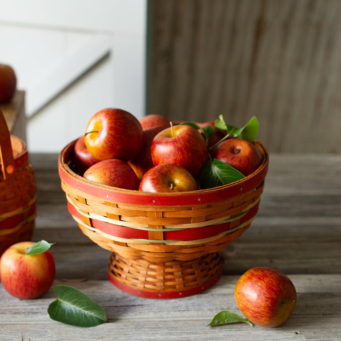 Apple Picking Medium Footed Fruit Bowl Basket with Protector - Red