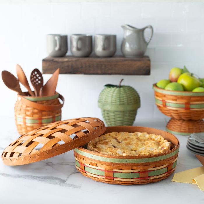 Apple Picking Medium Pie Basket with Lid and Protector - Green