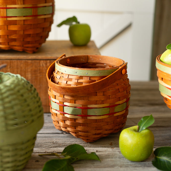 Apple Picking Small Round Basket with Protector - Green