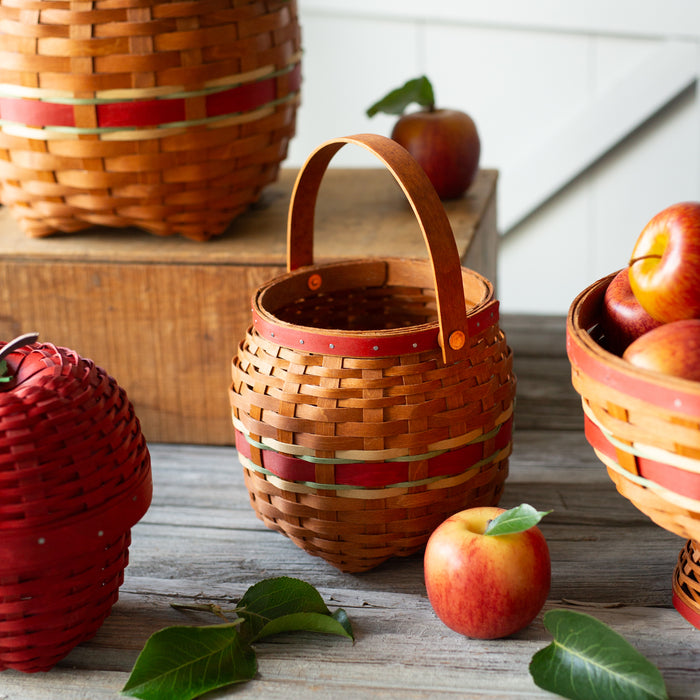 Apple Picking Small Round Basket with Protector - Red