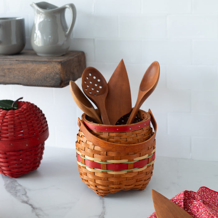 Apple Picking Small Round Basket with Protector - Red