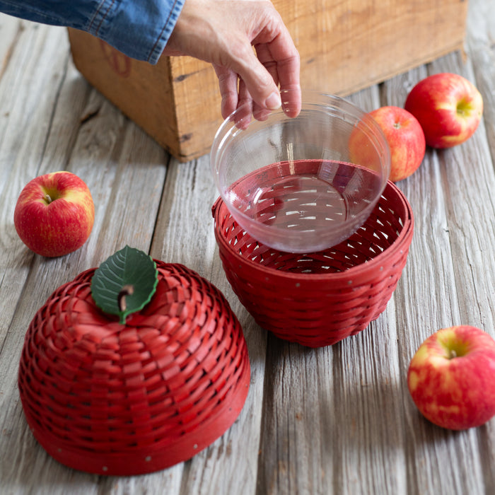 Apple Picking Small Apple with Woven Lid and Protector - Red