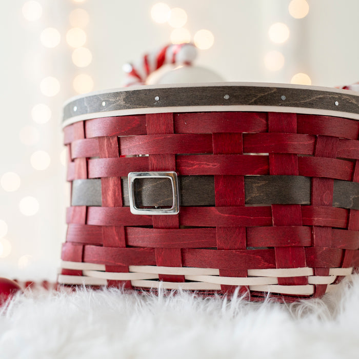 Round Serving Basket Set with Protector - Bold Red Santa Belly