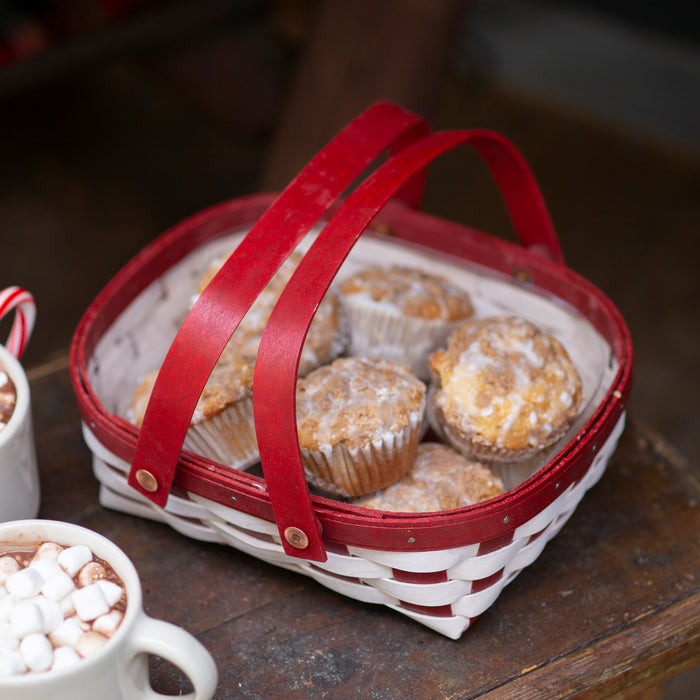 Christmas Weave Oval Muffin Basket Set with Protector - Bold Red