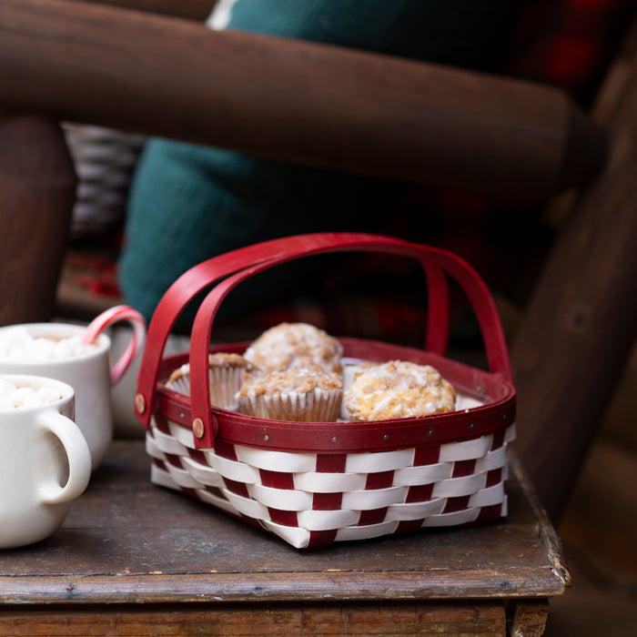 Christmas Weave Oval Muffin Basket Set with Protector - Bold Red