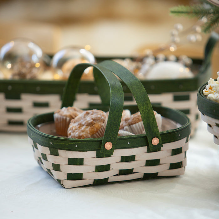 Christmas Weave Oval Muffin Basket Set with Protector - Bold Green