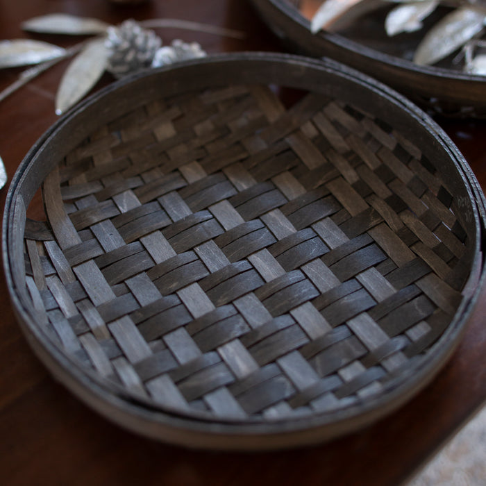 NYE Small Round Serving Tray Basket - Black and Charcoal