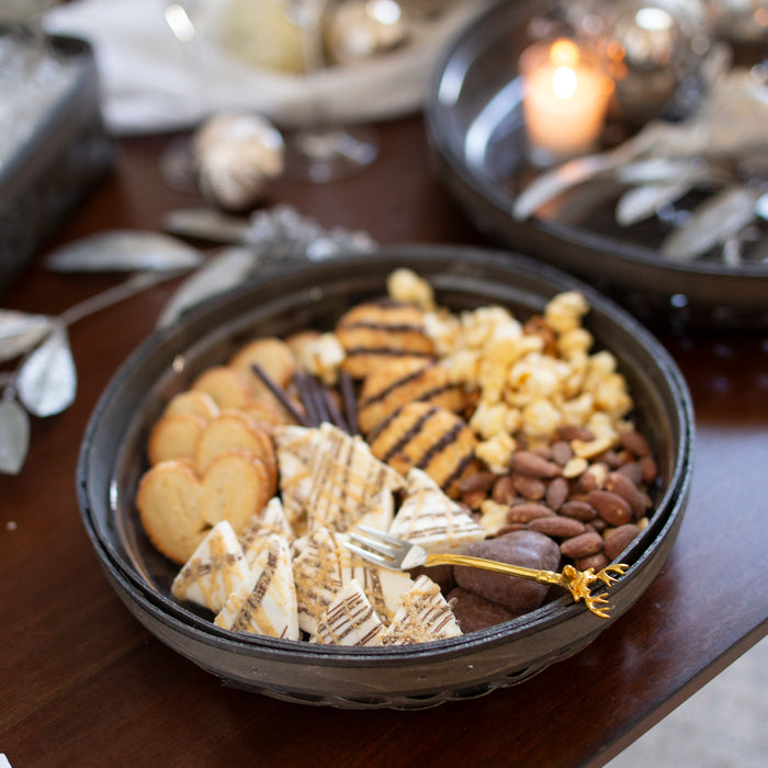 NYE Large Round Serving Tray Basket - Black and Charcoal