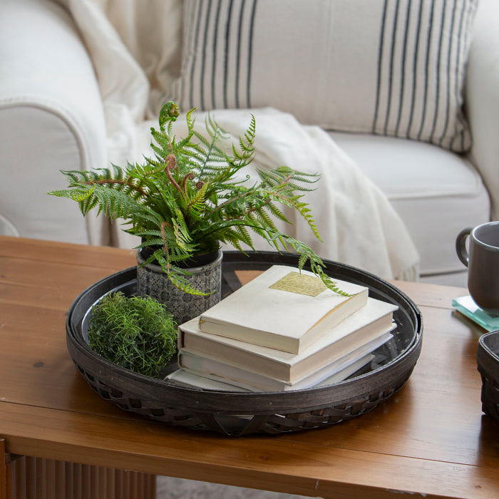 NYE Large Round Serving Tray Basket - Black and Charcoal