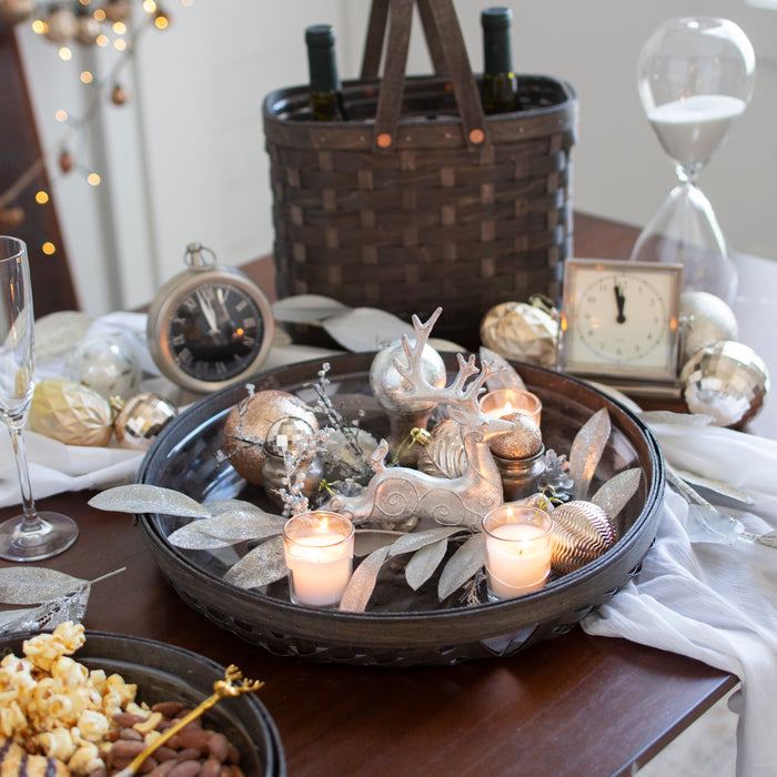 NYE Large Round Serving Tray Basket - Black and Charcoal