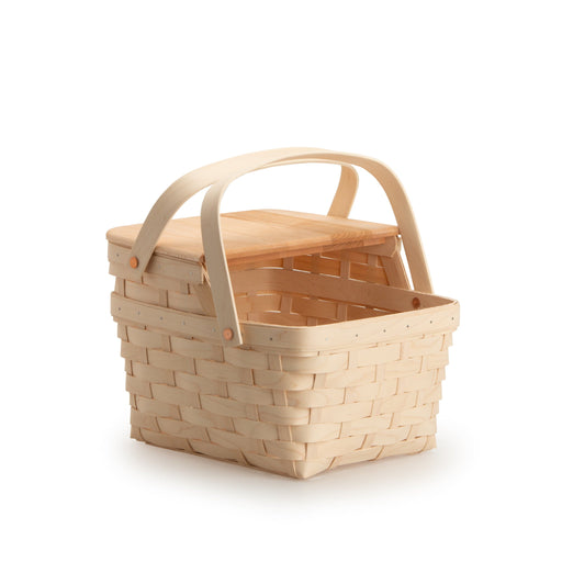 Whitewashed Picnic Basket shown with optional cutting board lid.