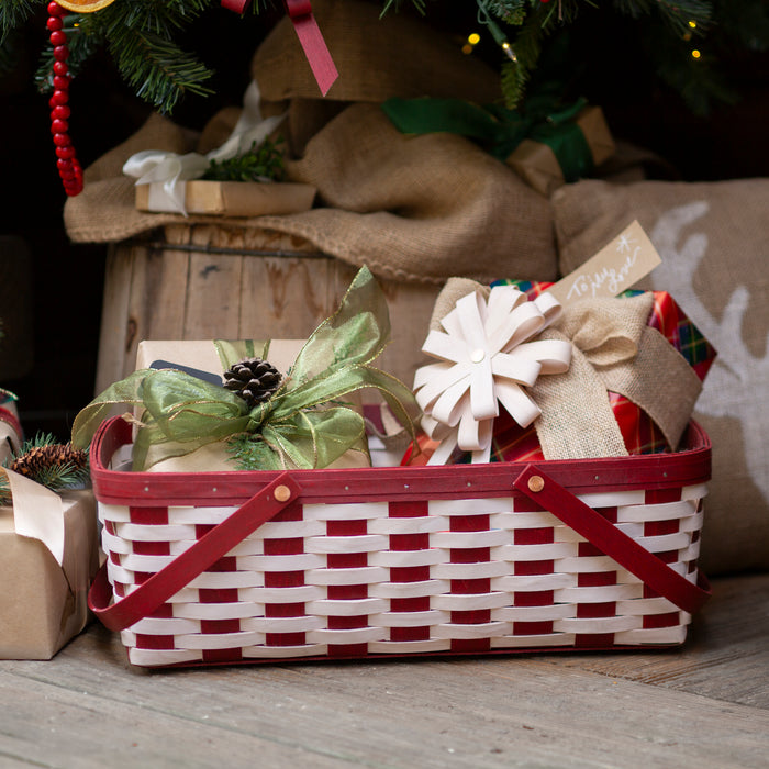 Christmas Weave Large Gathering Basket Set with Protector - Bold Red