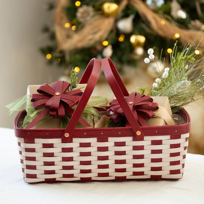 Christmas Weave Large Gathering Basket Set with Protector - Bold Red