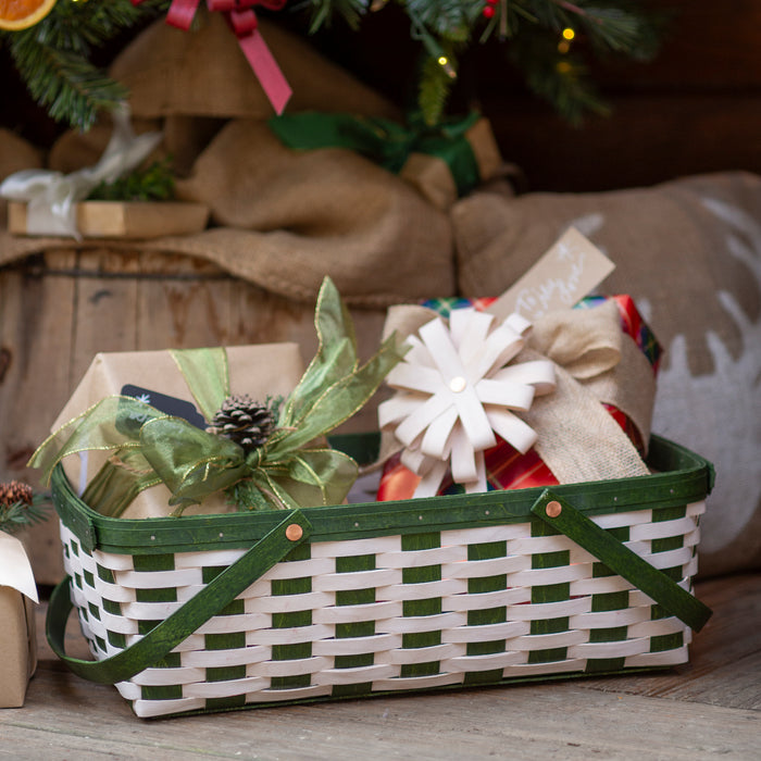 Christmas Weave Large Gathering Basket Set with Protector - Bold Green