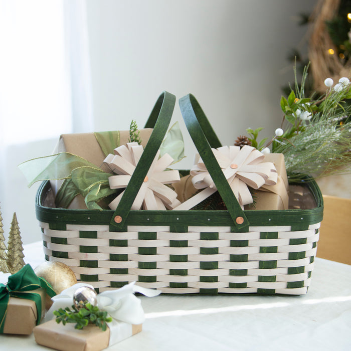 Christmas Weave Large Gathering Basket Set with Protector - Bold Green