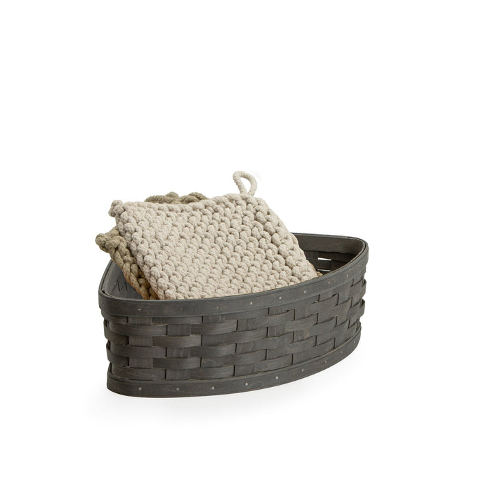 Corner Caddy Basket Set with Protector - Pewter holding pot holders.