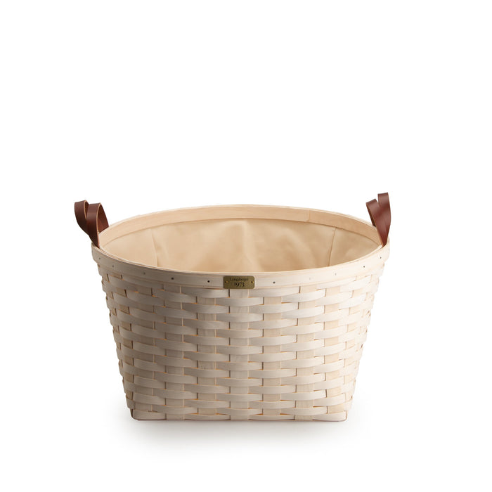 1973 Round Laundry Basket with Attached Lining - 1973 White