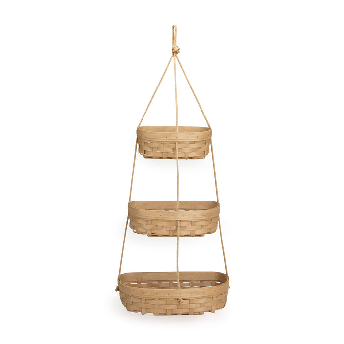 Hanging Three Tier Basket Set with Protectors - Light Brown