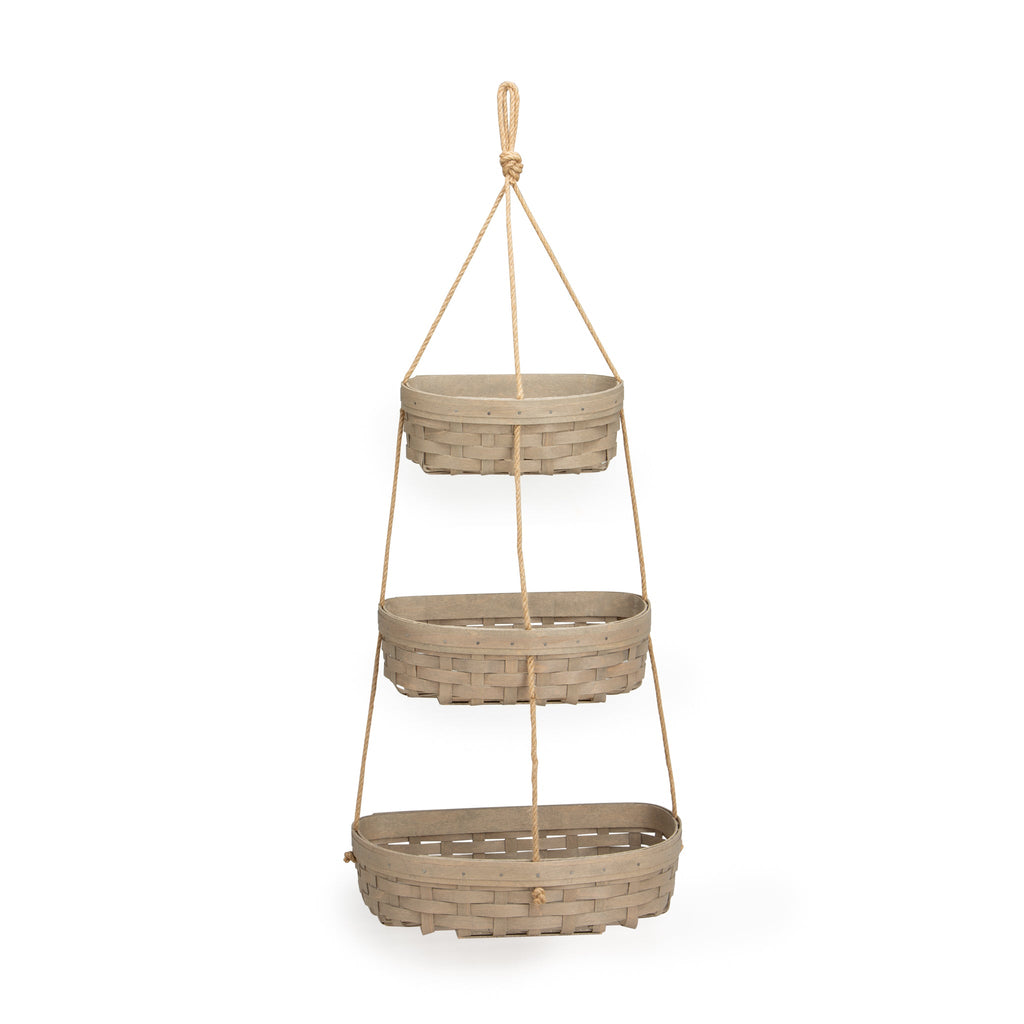 Hanging Three Tier Basket with Protectors - Pale Grey — Longaberger