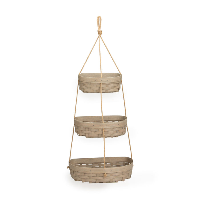 Hanging Three Tier Basket Set with Protectors - Pale Grey
