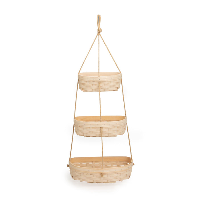 Hanging Three Tier Basket Set with Protectors - Whitewashed