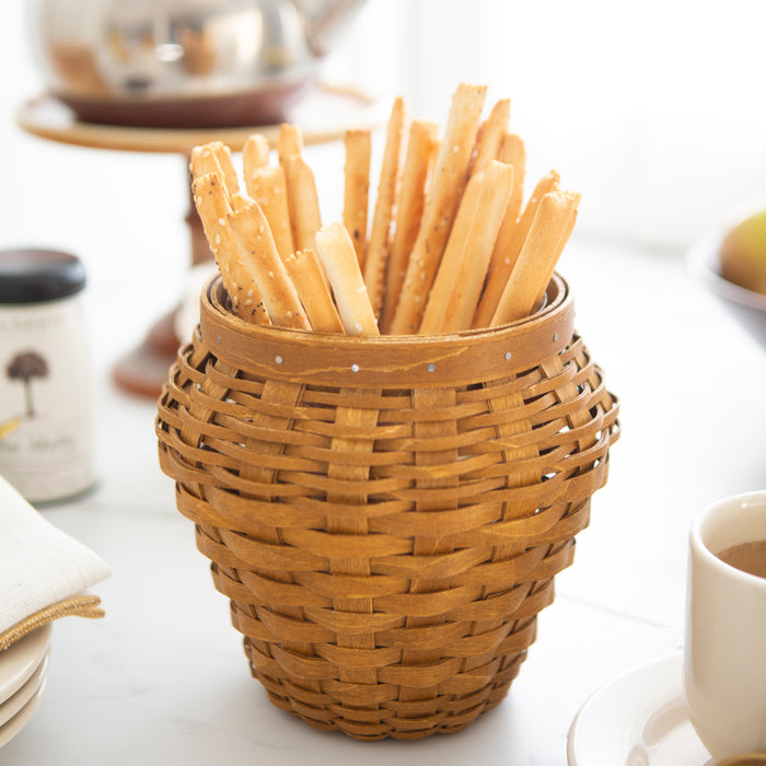Warm Brown Honey Pot Basket Set with Protector holding breadsticks.