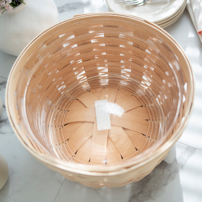 Top view of Whitewash Large Round Basket Set with Protector
