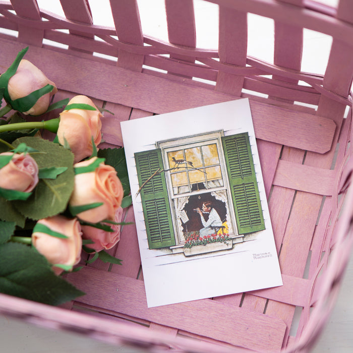 Norman Rockwell Picket Fence Basket - Soft Lavender with Norman Rockwell Romance card.