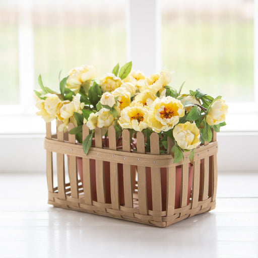 Norman Rockwell Picket Fence Basket Set with Protector - Khaki holding roses