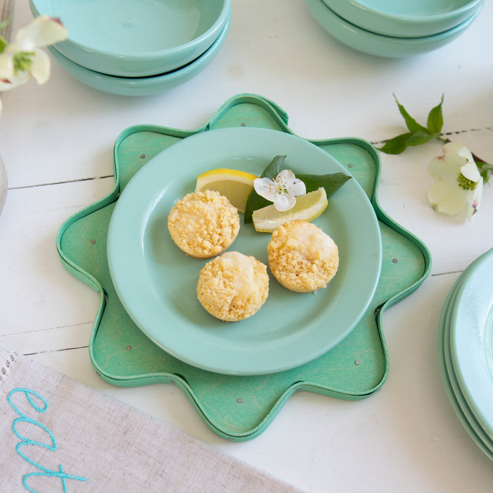 Flower Petal Basket - Jadeite with Mint Dessert plate, holding muffins.