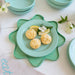 Flower Petal Basket - Jadeite with Mint Dessert plate, holding muffins.