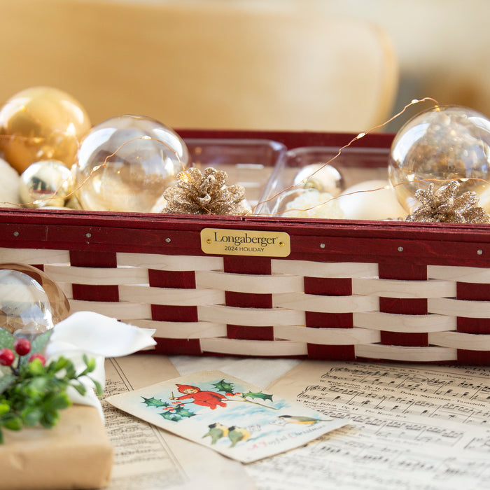 Christmas Weave Long Centerpiece Basket Set with Protectors - Bold Red