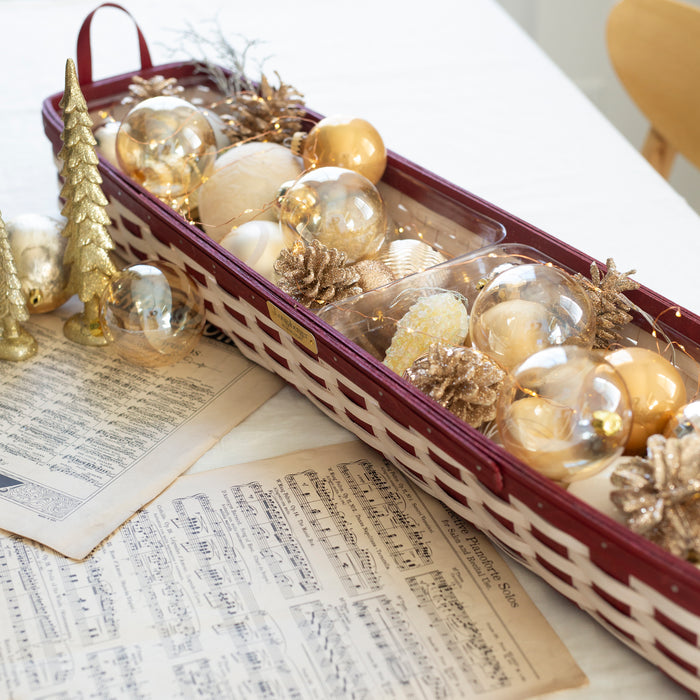 Christmas Weave Long Centerpiece Basket Set with Protectors - Bold Red