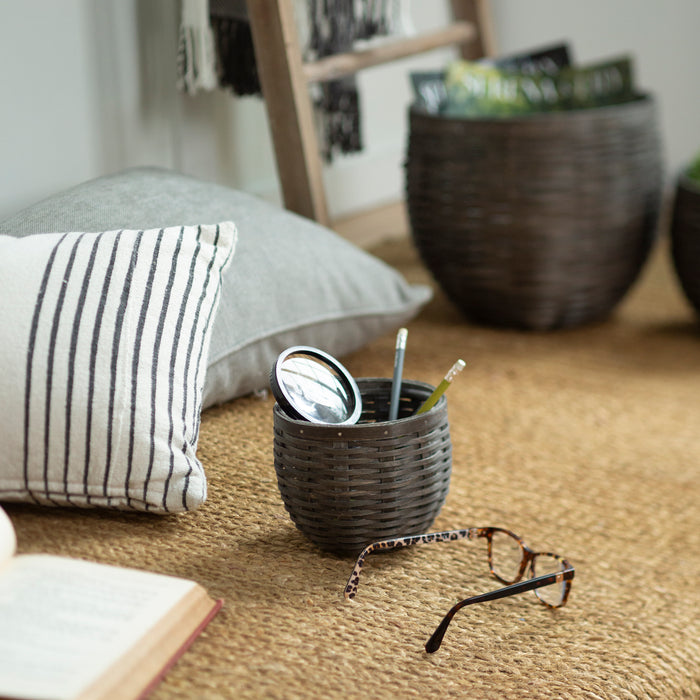 Small Round Nesting Storage Basket Set with Protector - Black