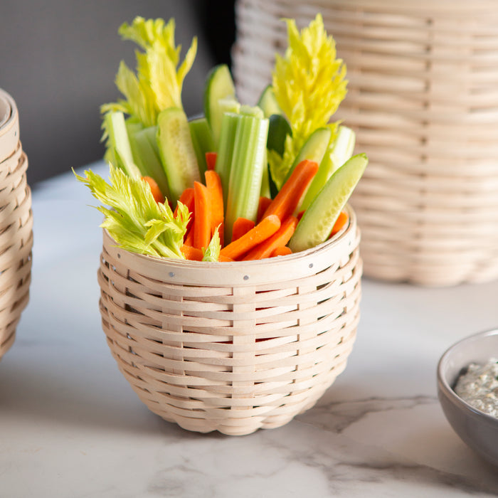 Small Round Nesting Storage Basket Set with Protector - Whitewashed