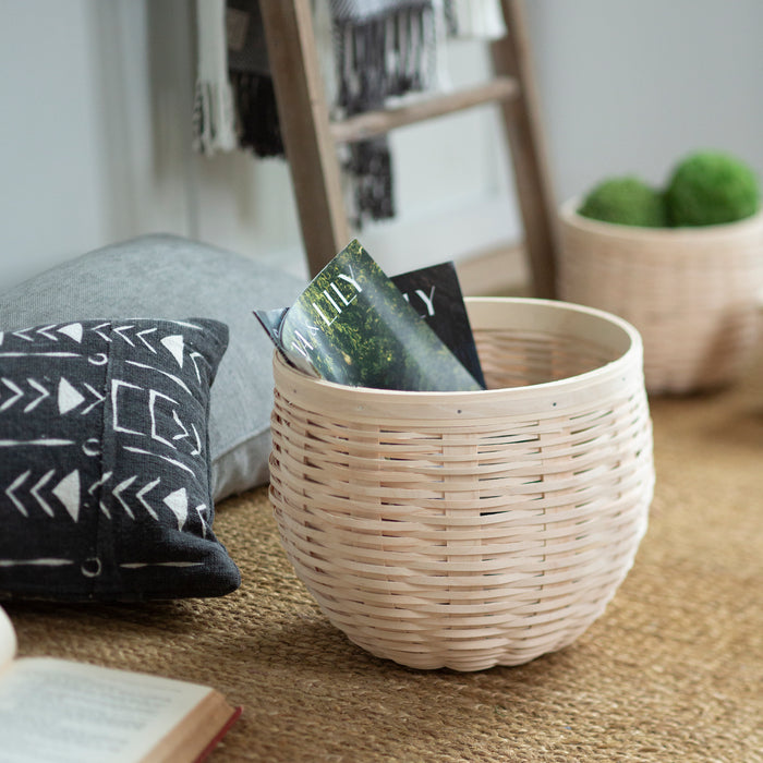 Large Round Nesting Storage Basket Set with Protector - Whitewashed