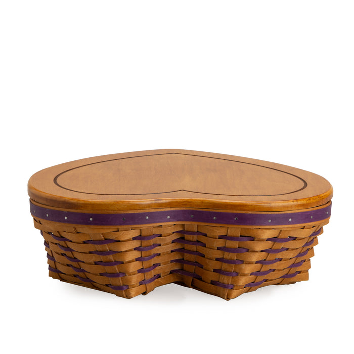 Valentine's Day Woven Heart Basket with Lid and Protector - Purple