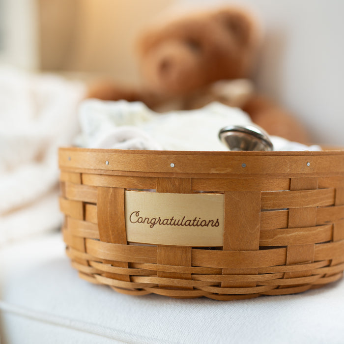 Celebrations Congratulations Basket with Protector - Warm Brown-Basket Set-Woven Maple Basket-Longaberger