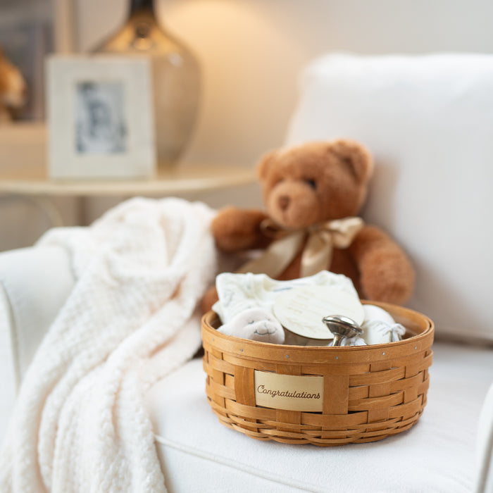 Celebrations Congratulations Basket with Protector - Warm Brown-Basket Set-Woven Maple Basket-Longaberger